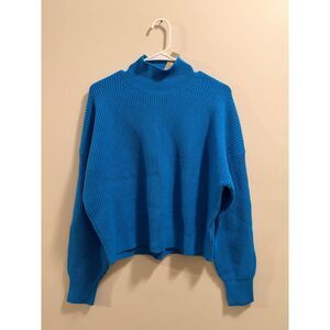 NEW J.Crew Women's Ribbed Turtleneck Sweater Size L Bright blue BV348 NWT